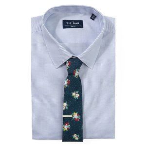 Tie Bar Horizontal Stripe Blue Non-Iron Dress Shir